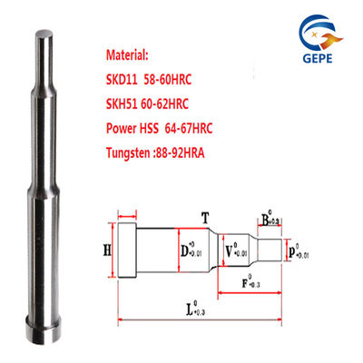 SKD61 عدة خطوات الدبابيس 48HRC-52HRC للطعن في صناعة القالب